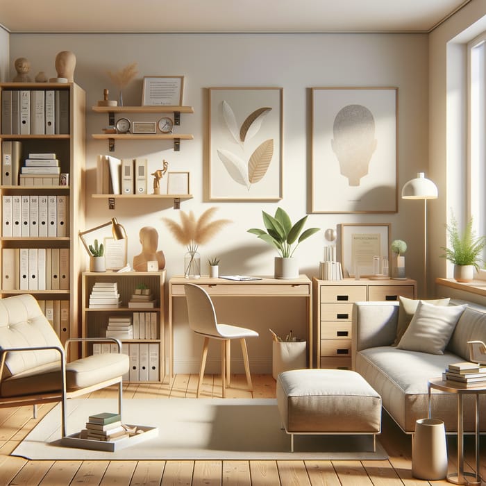 A welcoming therapy room with comfortable seating and natural light